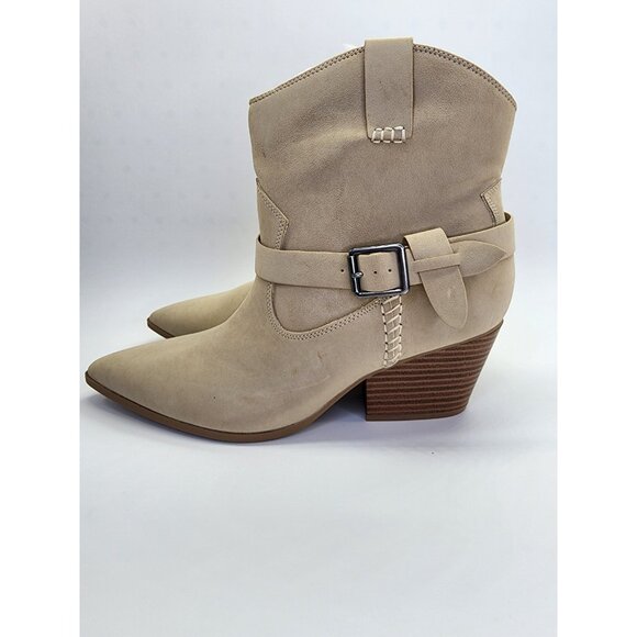 Mia Clement Womens Western Bootie Size 10M Tan Stacked Heel Rustic Slip-On - Picture 2 of 15